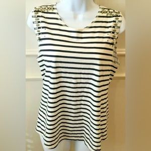 J.CREW Tank Top White Gray Striped Jeweled Small